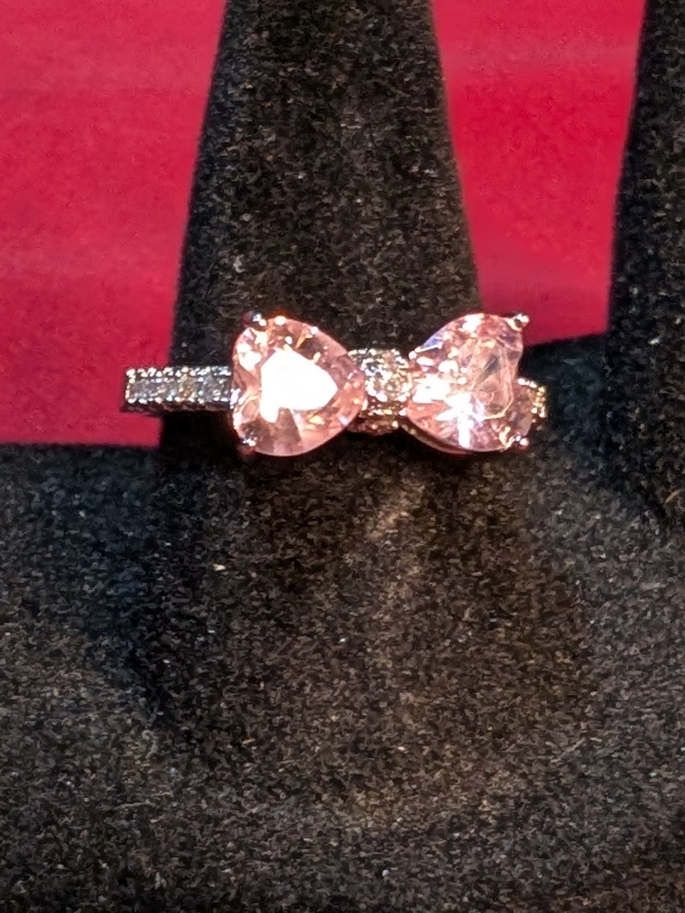 Pink Heart Bow Ring with Pavé Accents